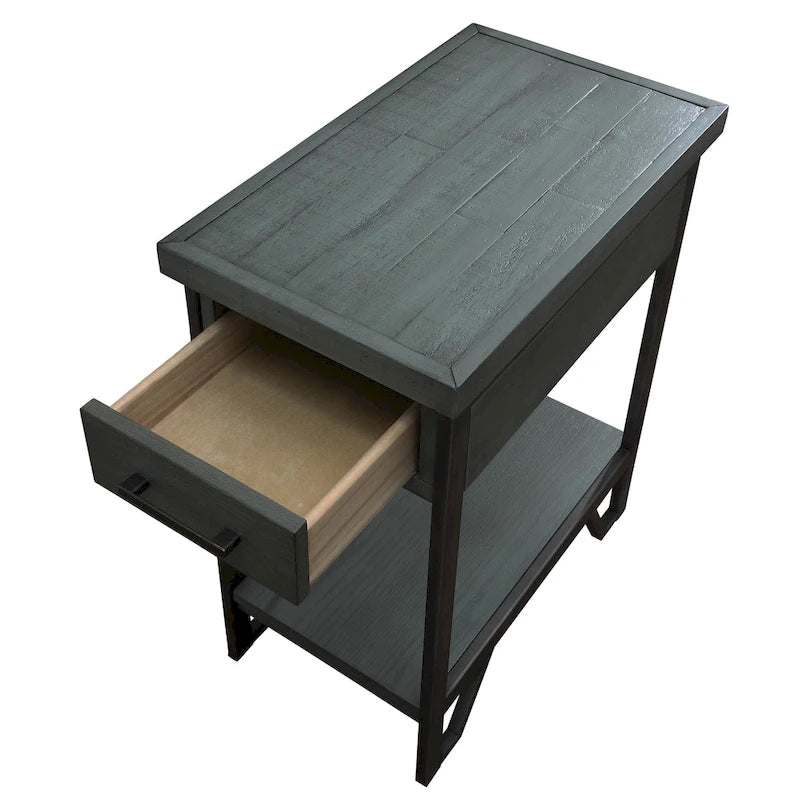Table d'appoint industrielle avec ports USB, 1 tiroir et étagère inférieure