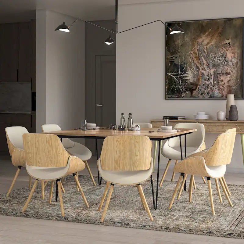 Chaise de salle à manger en bois courbé de style Mid-Century avec assise et dossier rembourrés