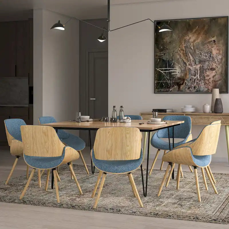 Chaise de salle à manger en bois courbé de style Mid-Century avec assise et dossier rembourrés