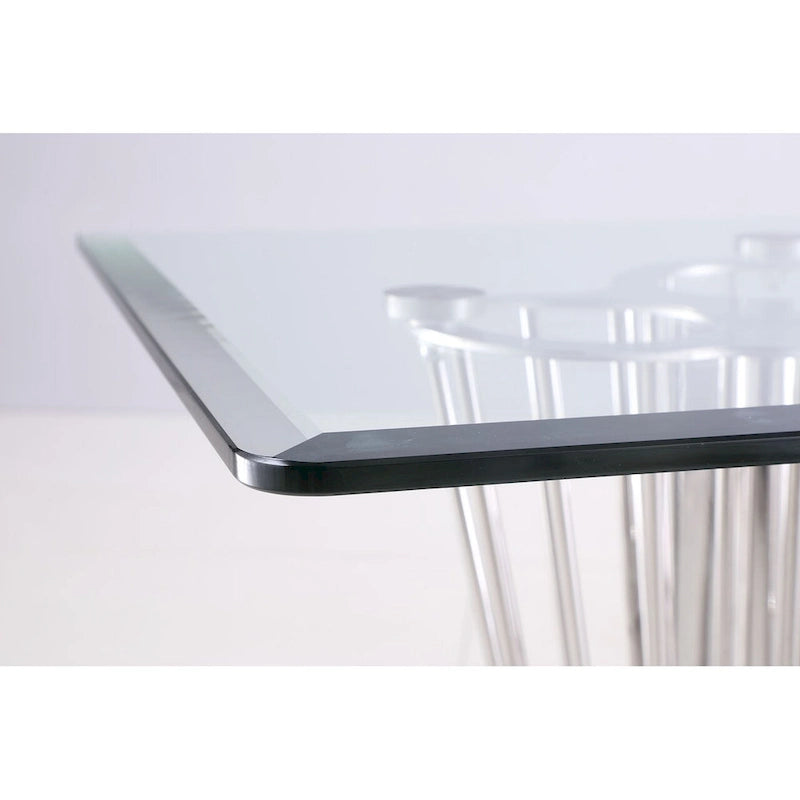 Table à manger rectangulaire en verre trempé avec double piédestal