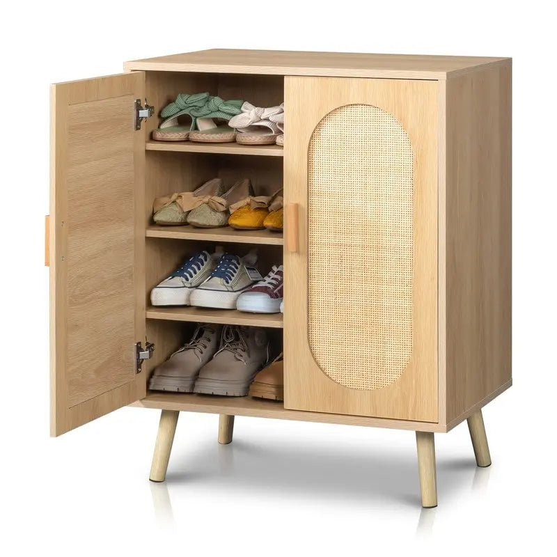 Meuble à Chaussures en Rotin avec Étagères Réglables – 2 ou 3 Portes
