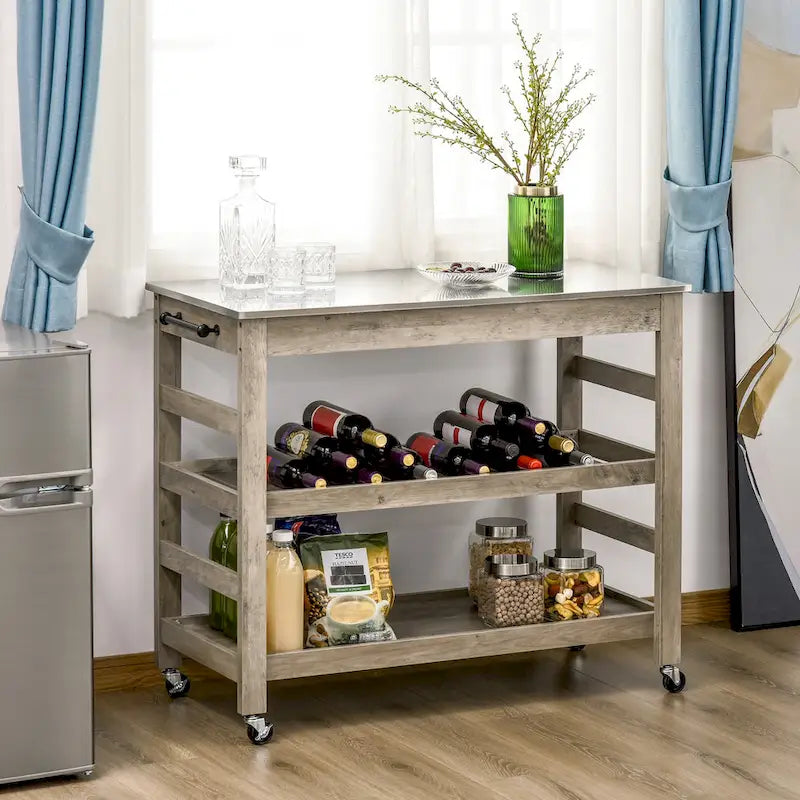 Desserte de cuisine roulante avec plateau en acier inoxydable – 108L x 48P x 89H cm