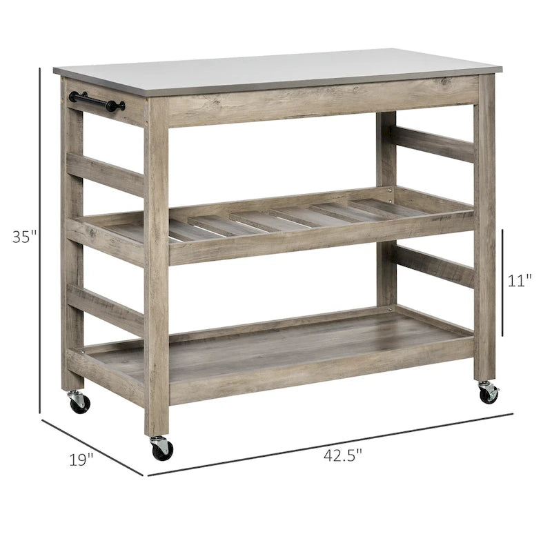 Desserte de cuisine roulante avec plateau en acier inoxydable – 108L x 48P x 89H cm