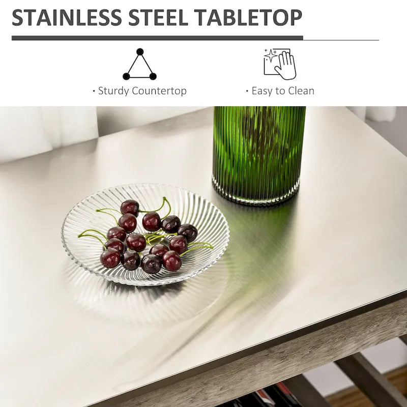 Desserte de cuisine roulante avec plateau en acier inoxydable – 108L x 48P x 89H cm