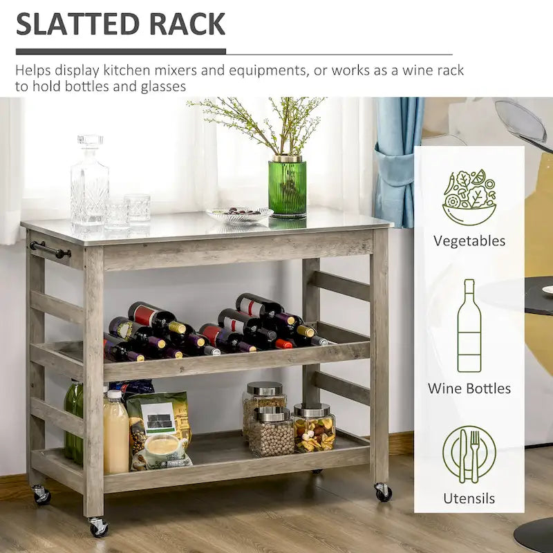 Desserte de cuisine roulante avec plateau en acier inoxydable – 108L x 48P x 89H cm