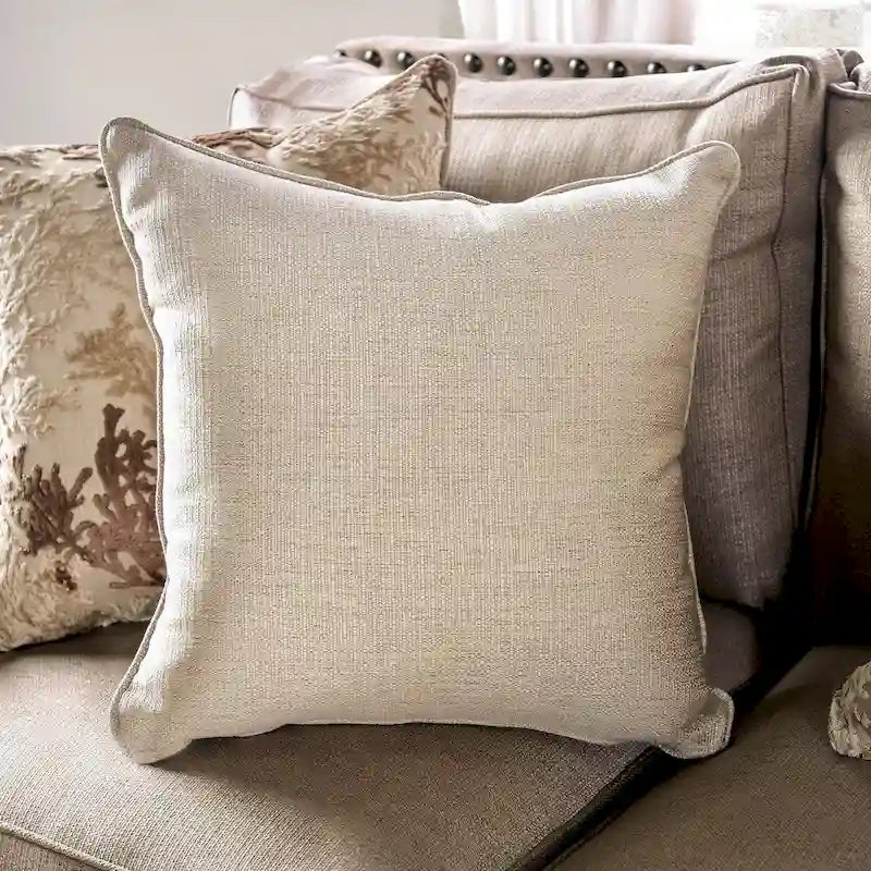 Causeuse de transition en chenille beige avec clous décoratifs