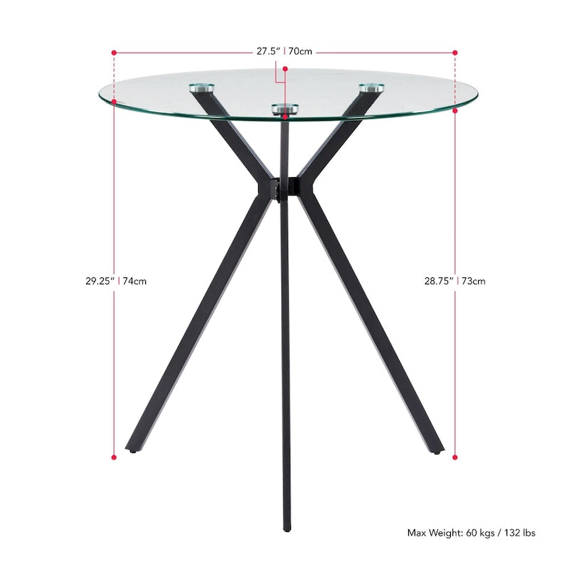 Table de salle à manger bistro en verre