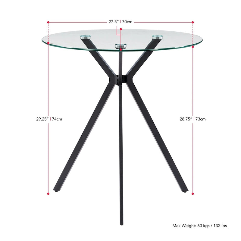 Table de salle à manger bistro en verre