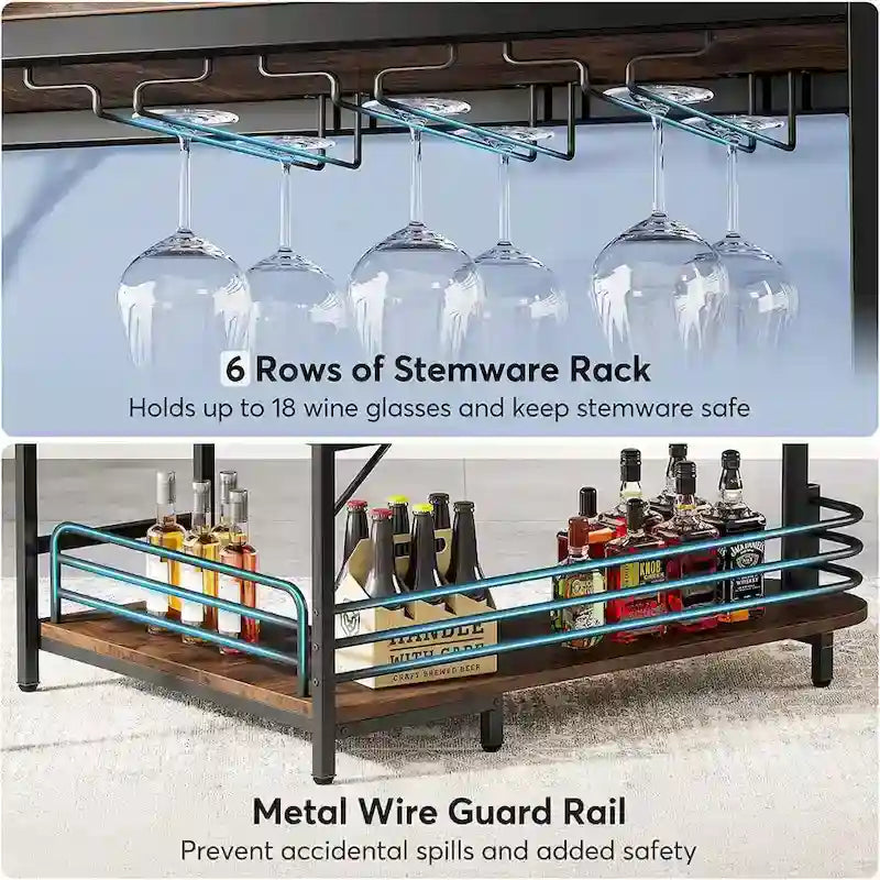 Table de bar en L avec porte-verres à vin et étagères ouvertes