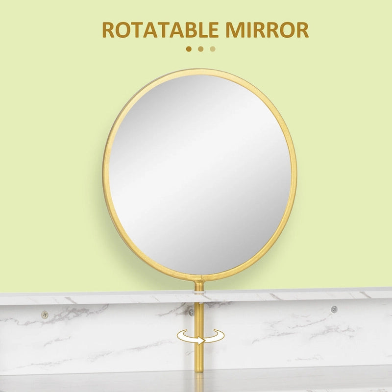 Coiffeuse moderne avec miroir rotatif – Blanc et doré