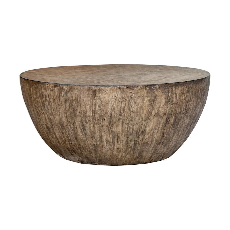 Table basse ronde en noyer vieilli