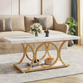 Table basse rectangulaire à 2 niveaux de 119 cm avec plateau en faux marbre et pieds en métal