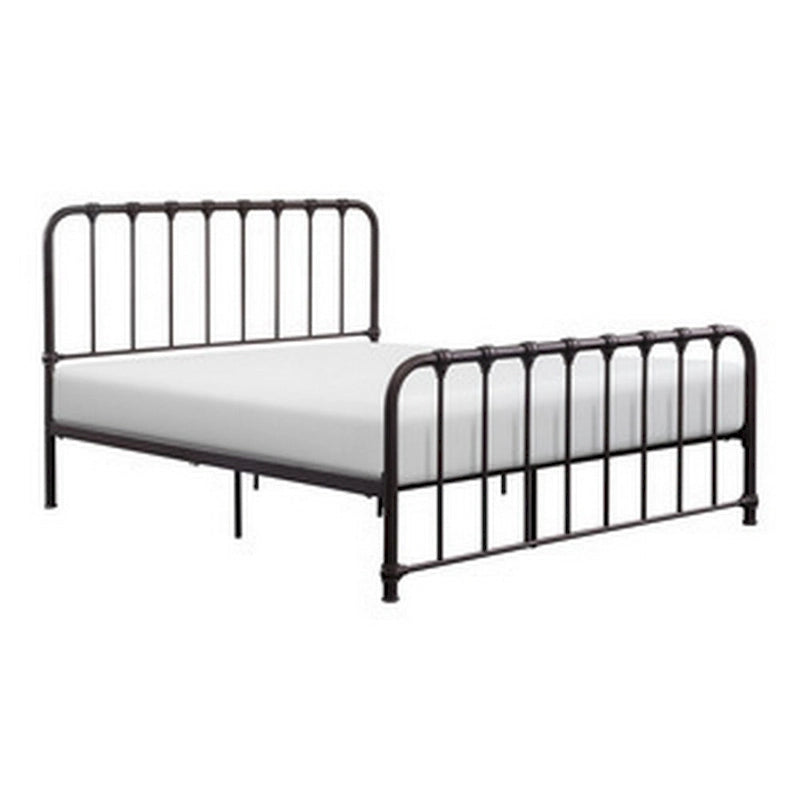 Cadre de lit queen size en métal avec sommier à lattes ouvertes, bronze foncé