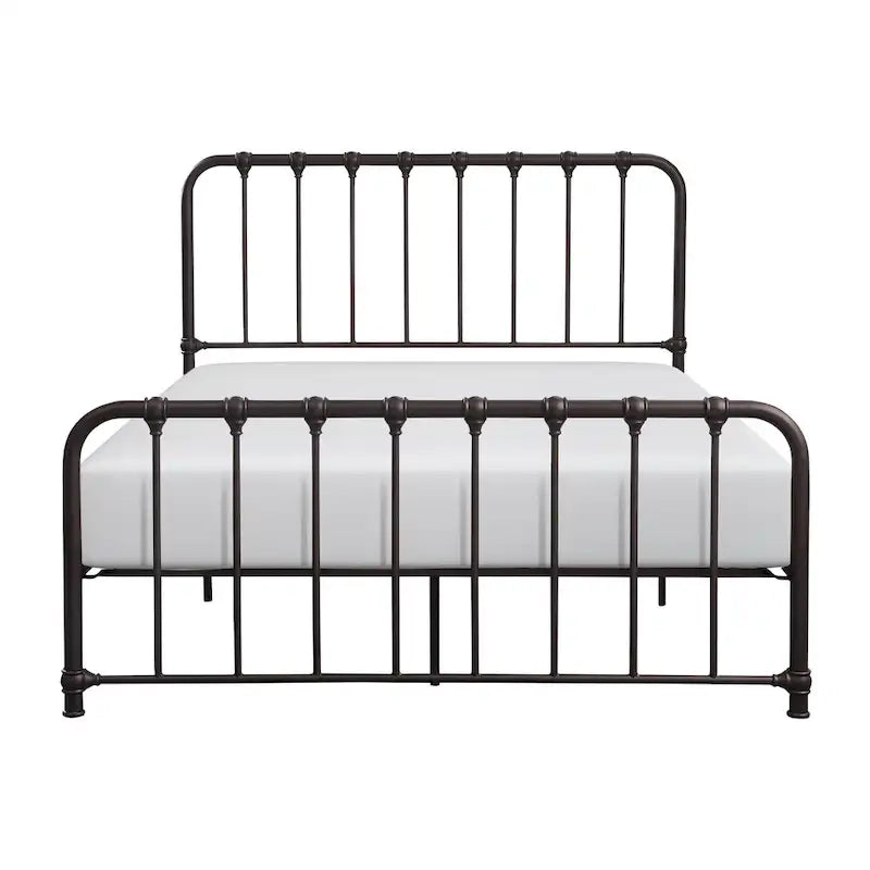 Cadre de lit queen size en métal avec sommier à lattes ouvertes, bronze foncé
