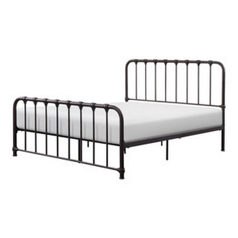 Cadre de lit queen size en métal avec sommier à lattes ouvertes, bronze foncé
