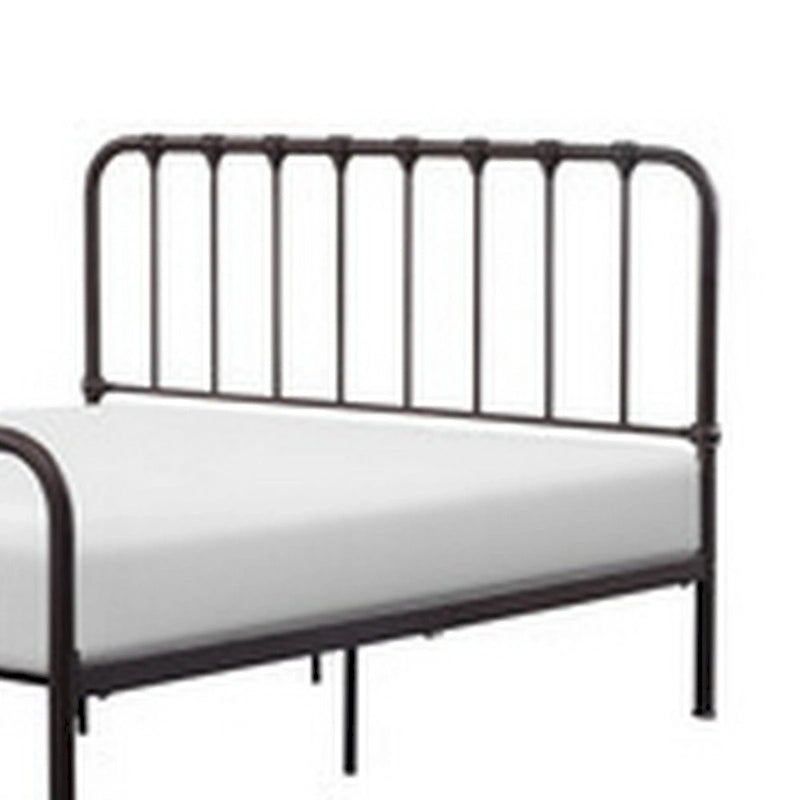 Cadre de lit queen size en métal avec sommier à lattes ouvertes, bronze foncé