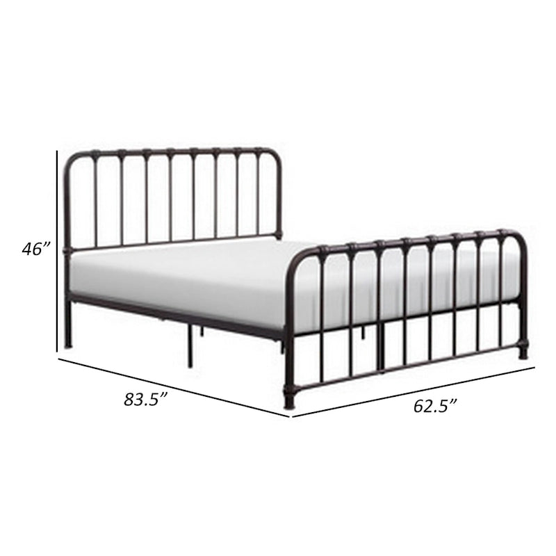 Cadre de lit queen size en métal avec sommier à lattes ouvertes, bronze foncé