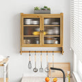Meuble Haut Mural avec Portes en Verre Canelé et 3 Niveaux de Rangement