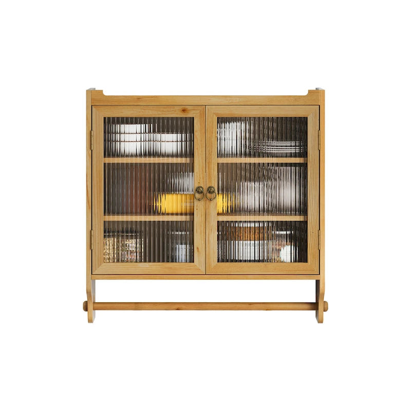 Meuble Haut Mural avec Portes en Verre Canelé et 3 Niveaux de Rangement