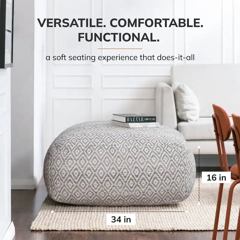 Pouf ottoman carré surdimensionné de 34 pouces – Repose-pieds et siège supplémentaire pour salon ou chambre à coucher