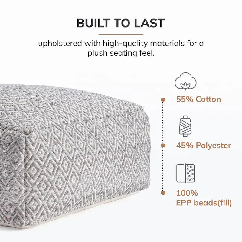 Pouf ottoman carré surdimensionné de 34 pouces – Repose-pieds et siège supplémentaire pour salon ou chambre à coucher