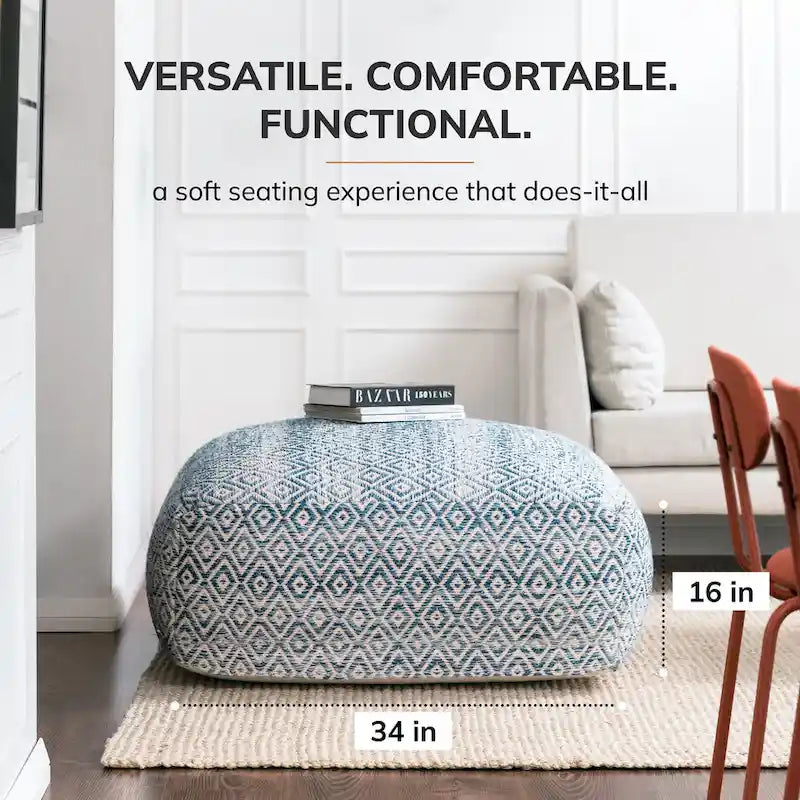Pouf ottoman carré surdimensionné de 34 pouces – Repose-pieds et siège supplémentaire pour salon ou chambre à coucher
