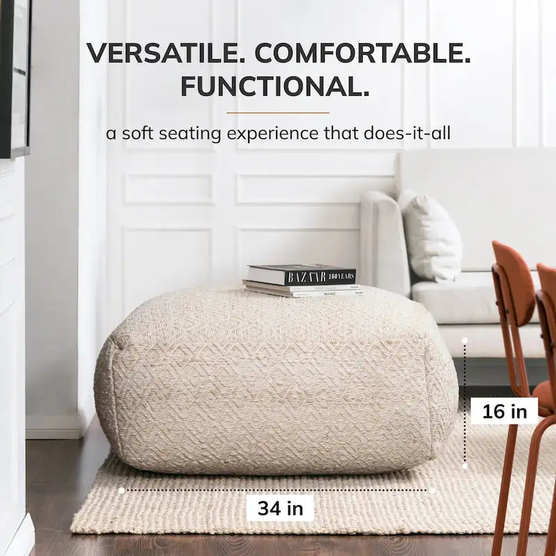 Pouf ottoman carré surdimensionné de 34 pouces – Repose-pieds et siège supplémentaire pour salon ou chambre à coucher