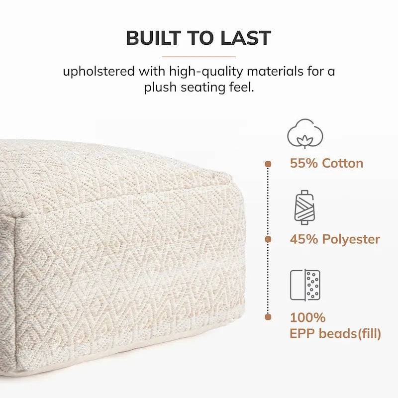 Pouf ottoman carré surdimensionné de 34 pouces – Repose-pieds et siège supplémentaire pour salon ou chambre à coucher