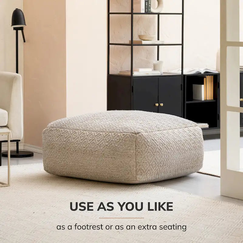 Pouf ottoman carré surdimensionné de 34 pouces – Repose-pieds et siège supplémentaire pour salon ou chambre à coucher