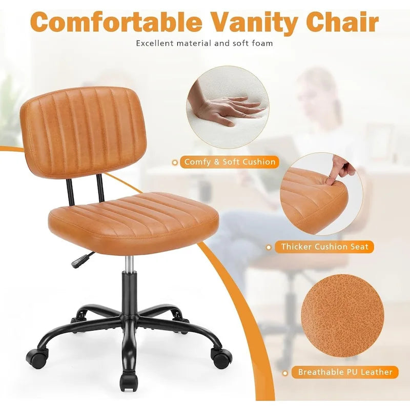 Chaise de bureau sans accoudoirs en similicuir avec support lombaire, hauteur réglable