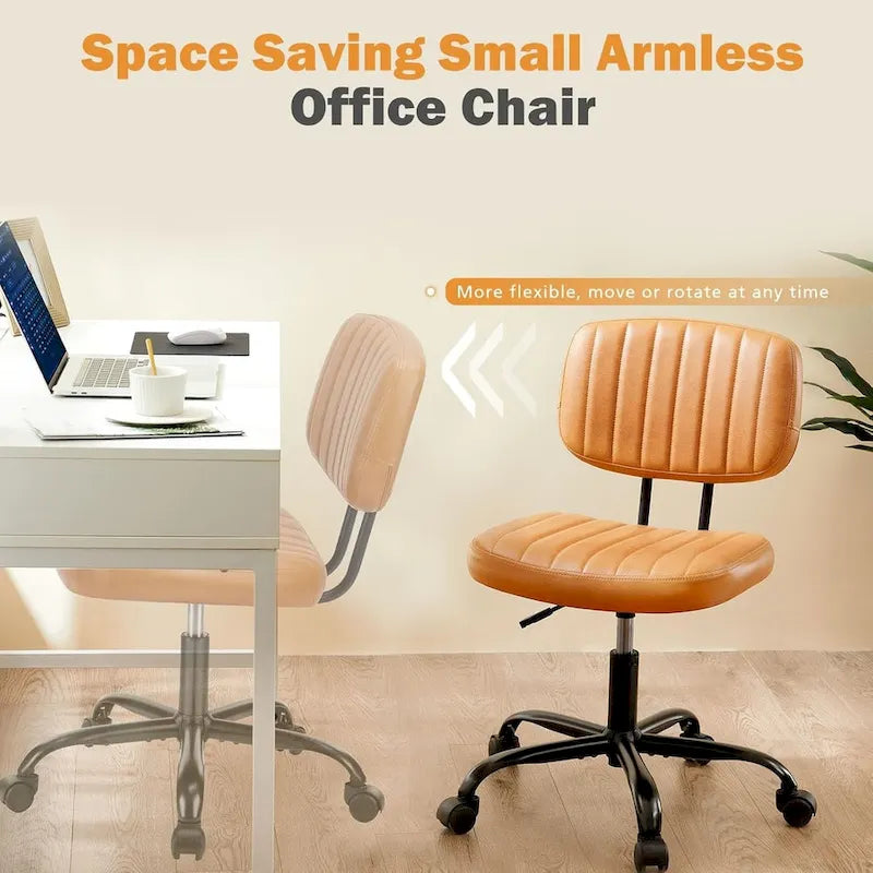 Chaise de bureau sans accoudoirs en similicuir avec support lombaire, hauteur réglable