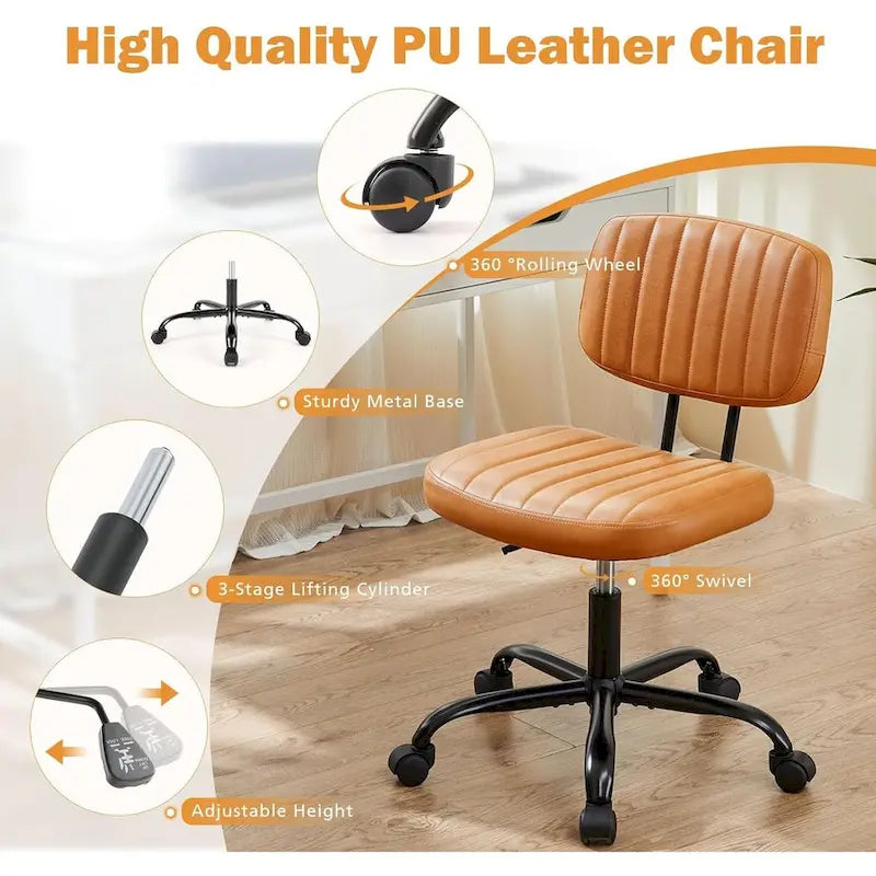 Chaise de bureau sans accoudoirs en similicuir avec support lombaire, hauteur réglable
