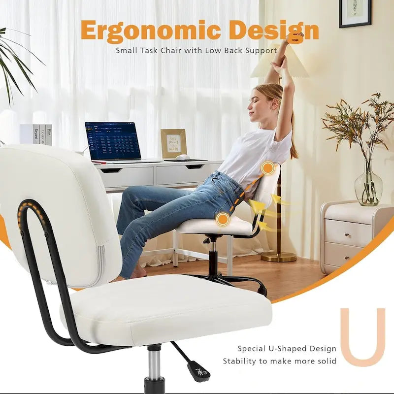 Chaise de bureau sans accoudoirs en similicuir avec support lombaire, hauteur réglable