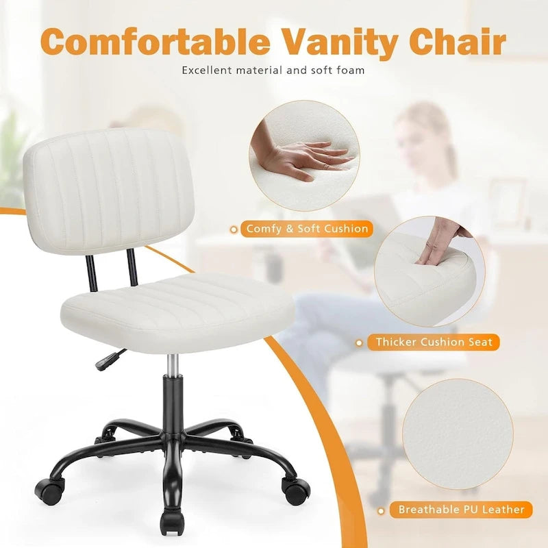 Chaise de bureau sans accoudoirs en similicuir avec support lombaire, hauteur réglable