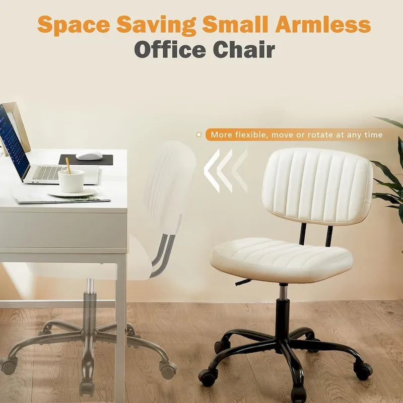Chaise de bureau sans accoudoirs en similicuir avec support lombaire, hauteur réglable