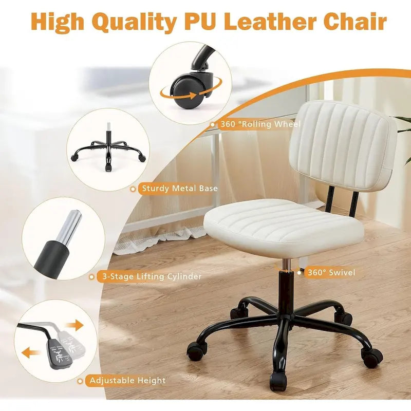 Chaise de bureau sans accoudoirs en similicuir avec support lombaire, hauteur réglable