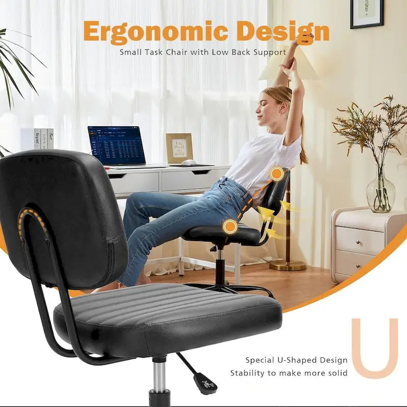 Chaise de bureau sans accoudoirs en similicuir avec support lombaire, hauteur réglable
