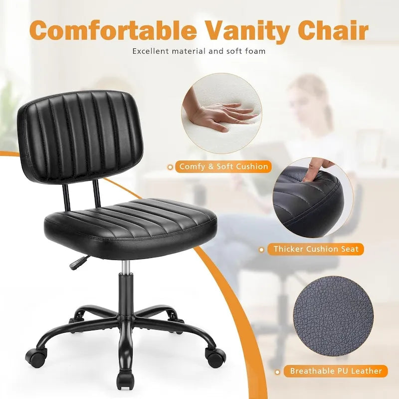 Chaise de bureau sans accoudoirs en similicuir avec support lombaire, hauteur réglable