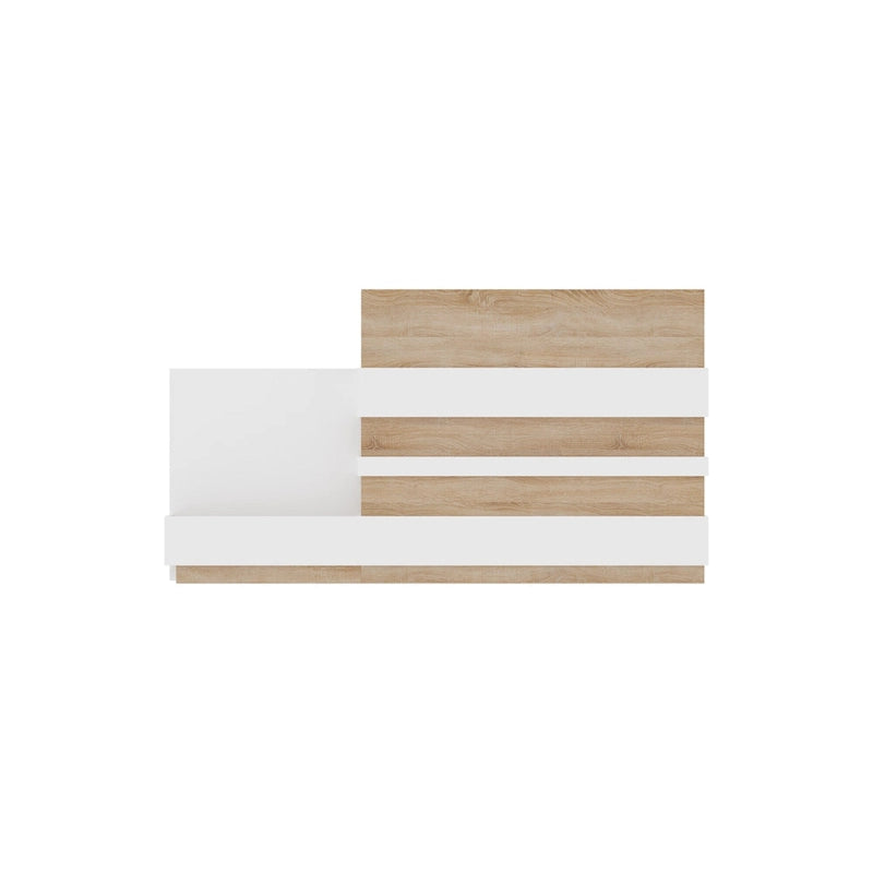 Comptoir d'accueil en L avec tiroir à clavier et armoire de rangement – Blanc et Chêne