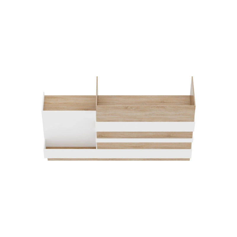 Comptoir d'accueil en L avec tiroir à clavier et armoire de rangement – Blanc et Chêne