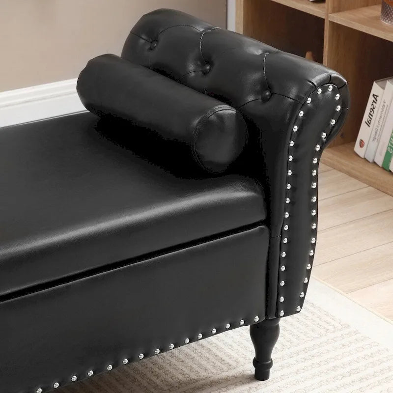 Banc ottoman de rangement capitonné avec couvercle touffeté et garniture cloutée