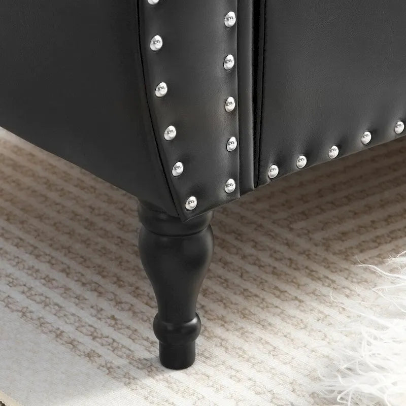 Banc ottoman de rangement capitonné avec couvercle touffeté et garniture cloutée