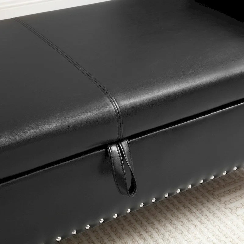 Banc ottoman de rangement capitonné avec couvercle touffeté et garniture cloutée