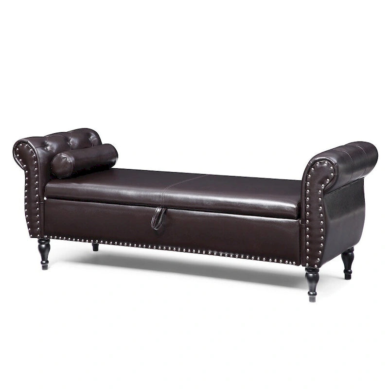 Banc ottoman de rangement capitonné avec couvercle touffeté et garniture cloutée