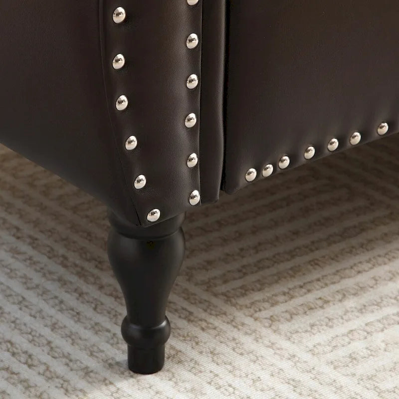 Banc ottoman de rangement capitonné avec couvercle touffeté et garniture cloutée