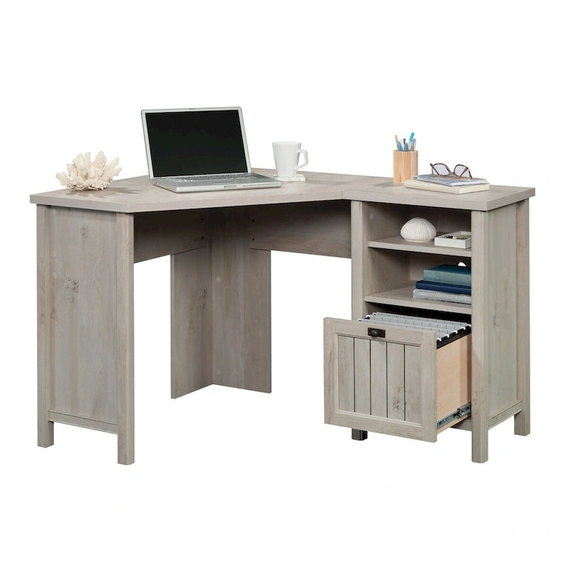 Bureau d'angle informatique avec tiroir de classement et rangement