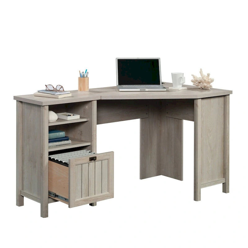 Bureau d'angle informatique avec tiroir de classement et rangement