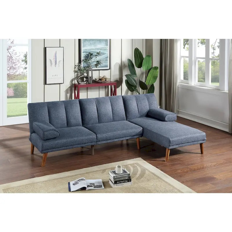Canapé sectionnel d'angle ajustable avec méridienne, en tissu polyester et pieds en bois