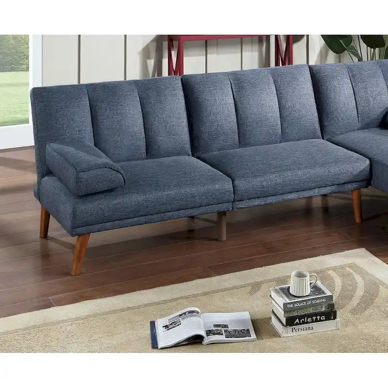 Canapé sectionnel d'angle ajustable avec méridienne, en tissu polyester et pieds en bois