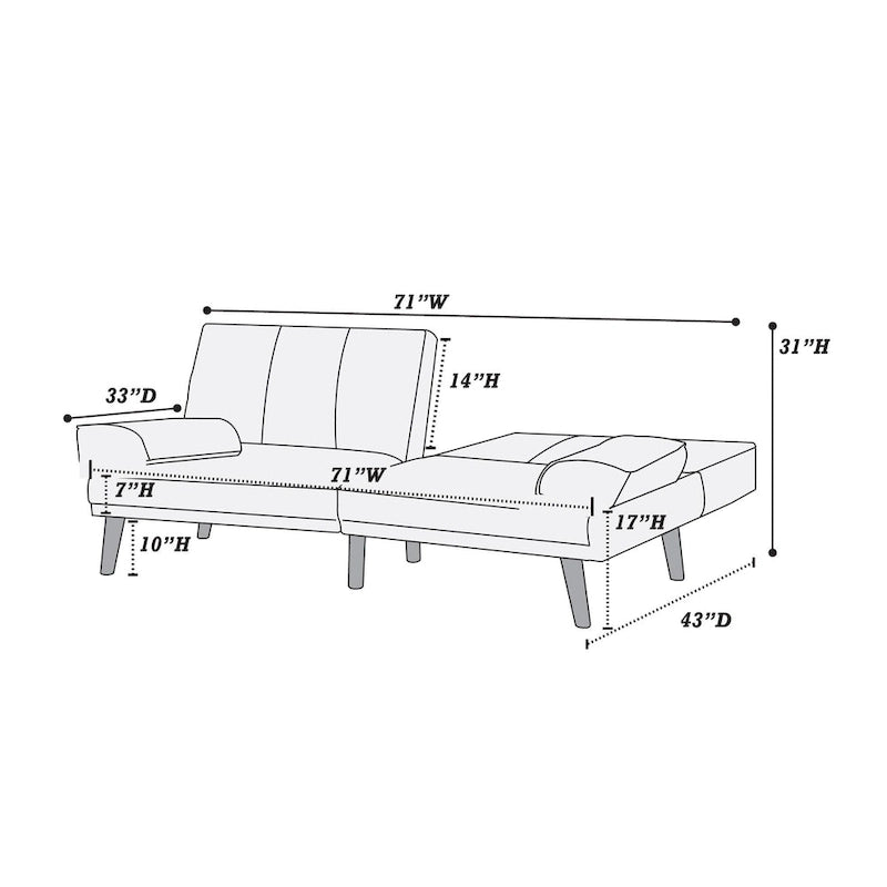 Canapé sectionnel d'angle ajustable avec méridienne, en tissu polyester et pieds en bois